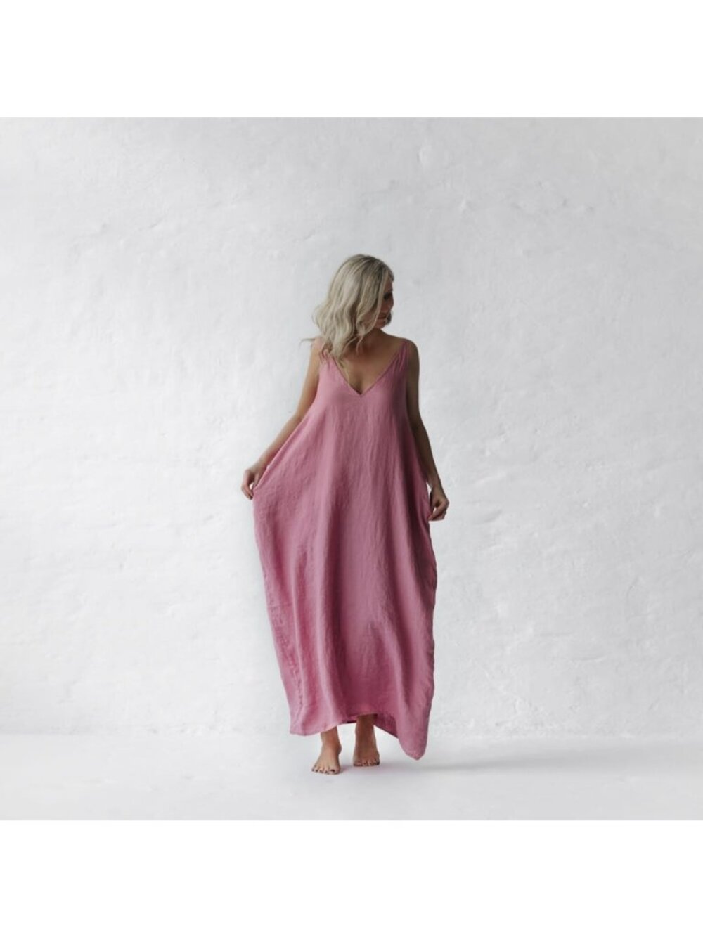 Seaside Tones 100% Linen Dress Nanami Blossom Pink, One Size